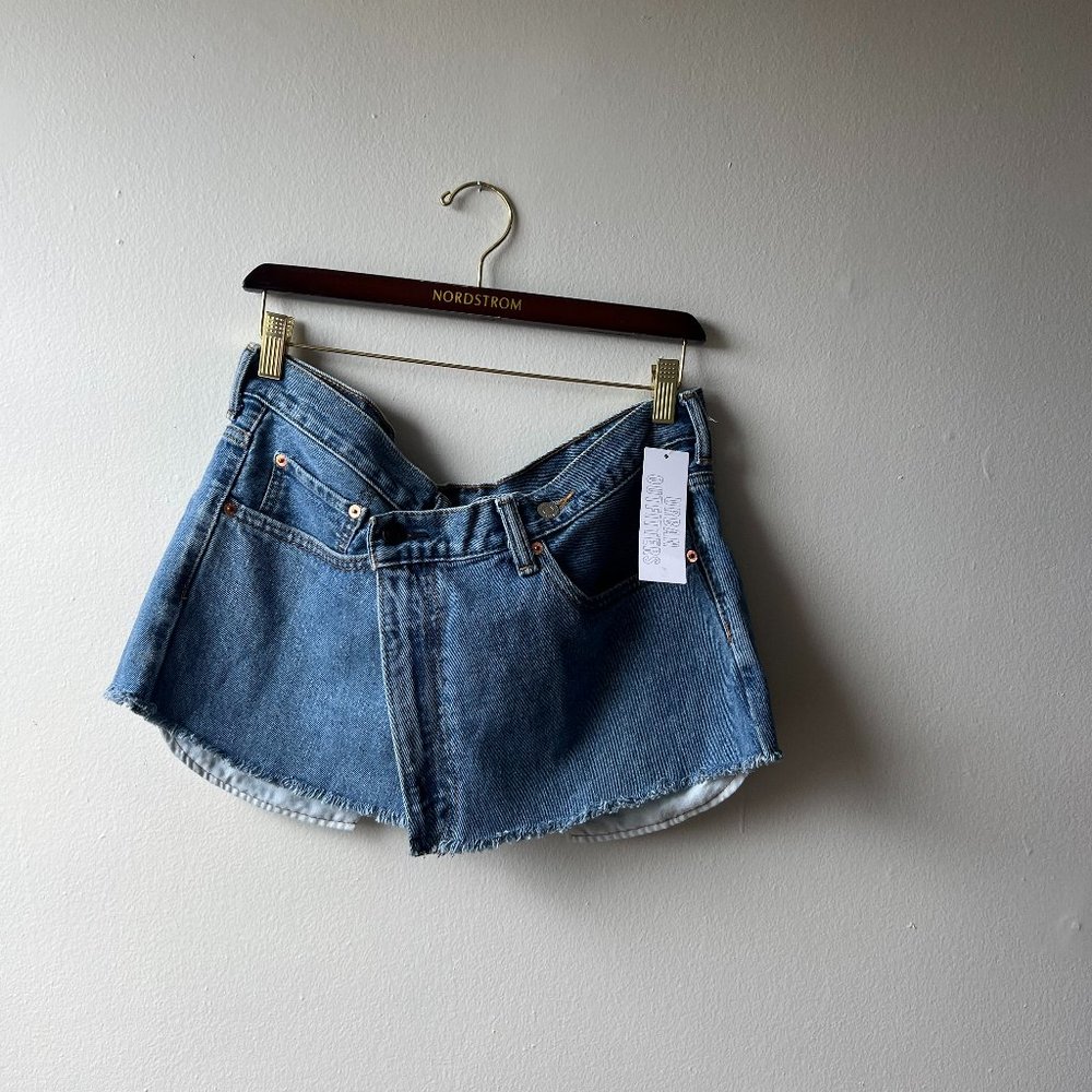 URBAN RENEWAL CROSS OVER LOW-RISE LEVI SKIRT
